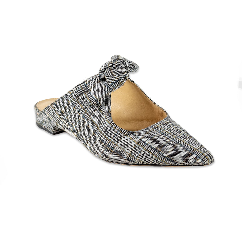 Alexandre Birman Plaid Pointed Toe Bow Mules