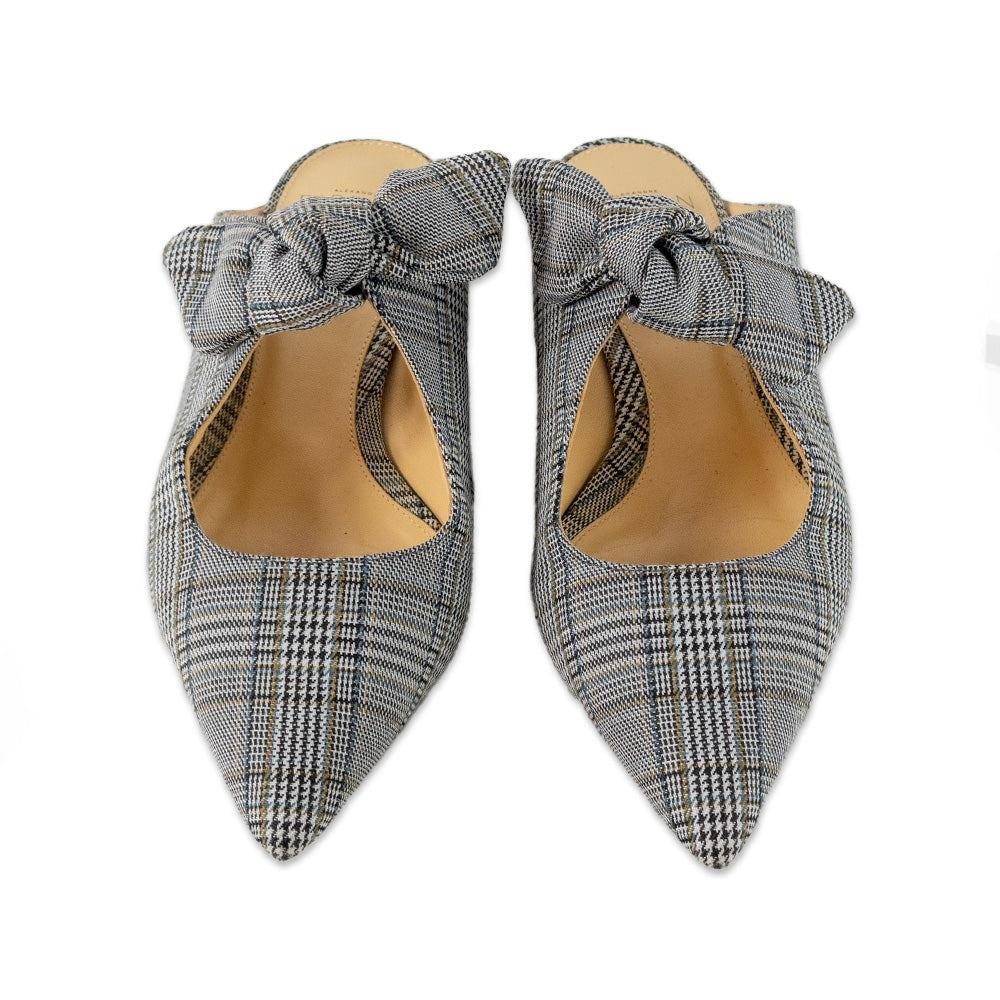 Alexandre Birman Plaid Pointed Toe Bow Mules