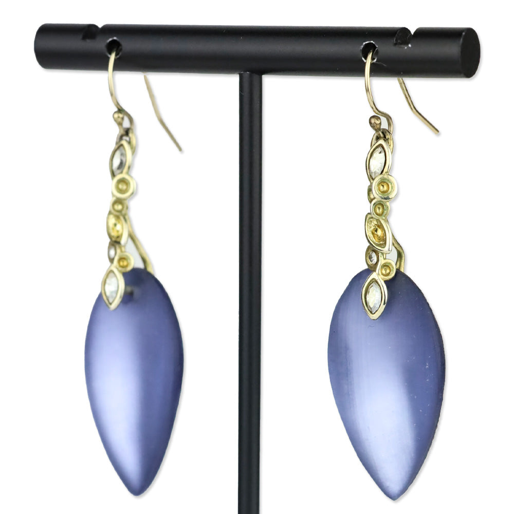 Alexis Bittar Gold Crystal Lavender Lucite Leaf Drop Earrings