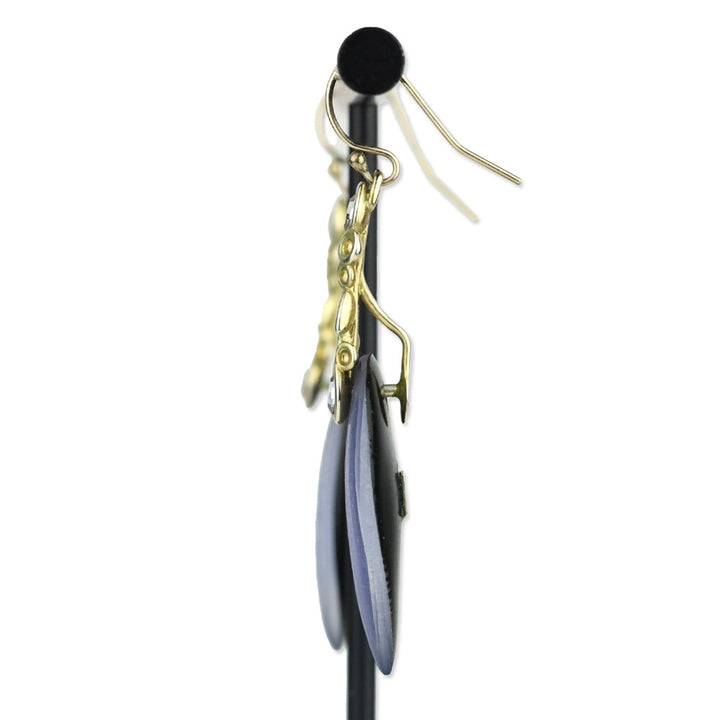 Alexis Bittar Gold Crystal Lavender Lucite Leaf Drop Earrings