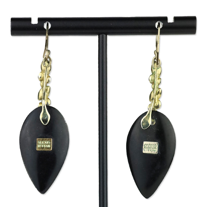 Alexis Bittar Gold Crystal Lavender Lucite Leaf Drop Earrings