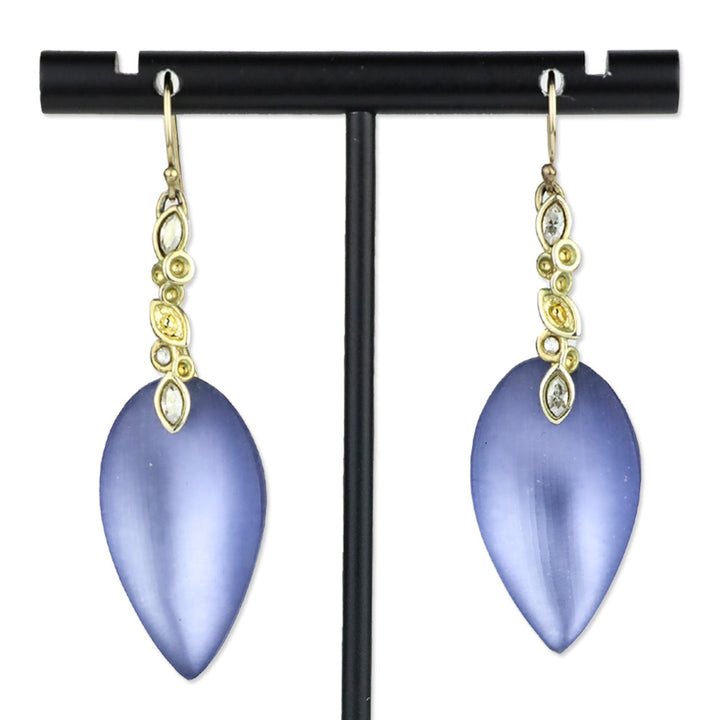 Alexis Bittar Gold Crystal Lavender Lucite Leaf Drop Earrings