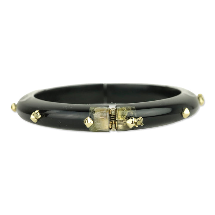 Alexis Bittar Gold Crystal Studded Clear Lucite Hinge Bracelet