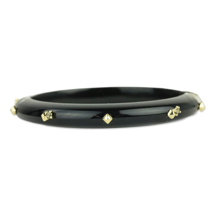 Alexis Bittar Gold Crystal Studded Clear Lucite Hinge Bracelet