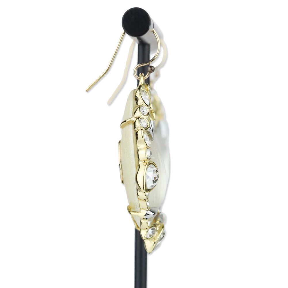 Alexis Bittar Gold Crystal Trim Lucite Leaf Drop Earrings