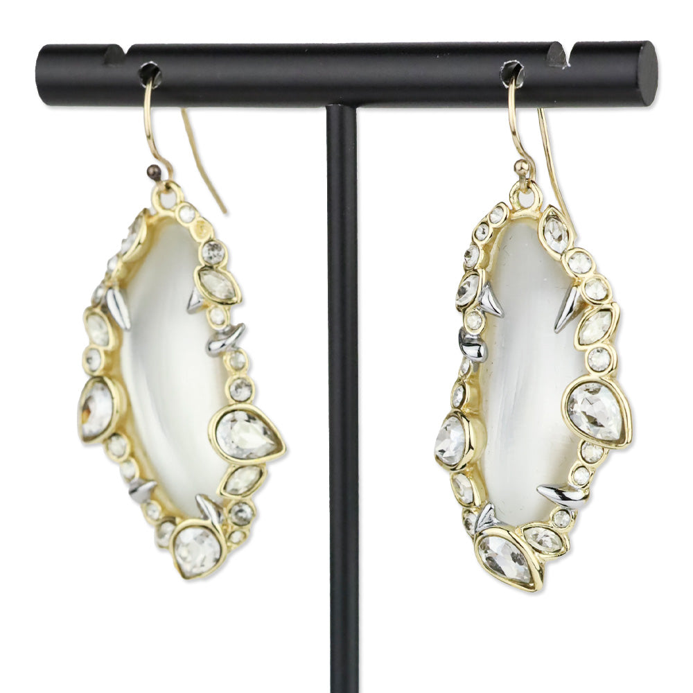Alexis Bittar Gold Crystal Trim Lucite Leaf Drop Earrings