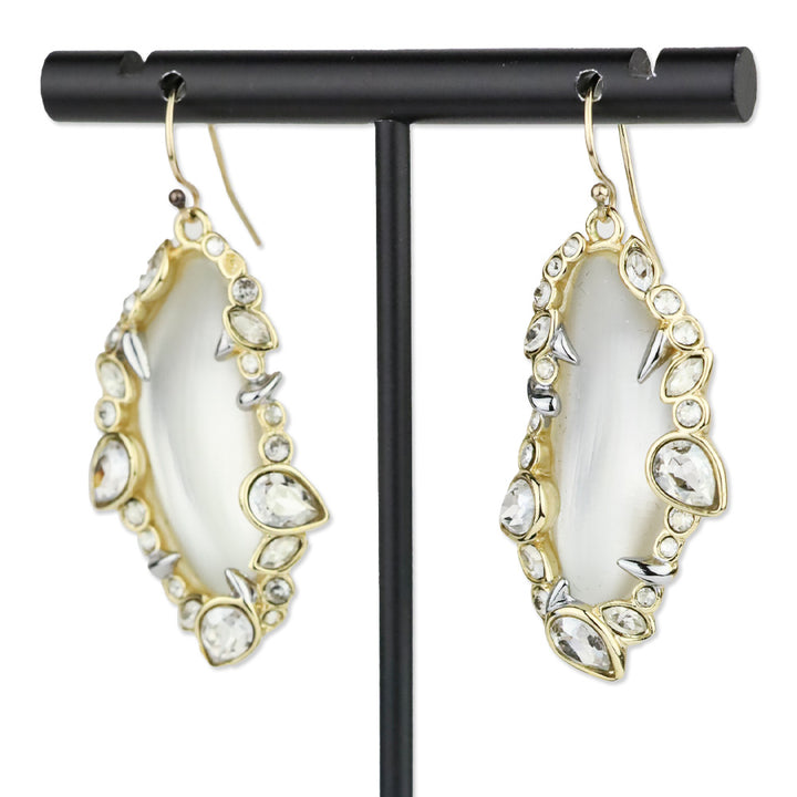 Alexis Bittar Gold Crystal Trim Lucite Leaf Drop Earrings