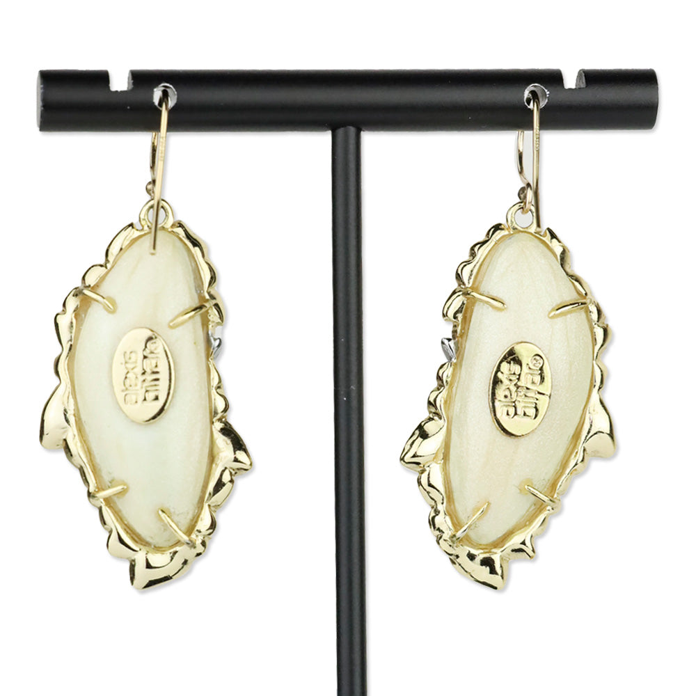 Alexis Bittar Gold Crystal Trim Lucite Leaf Drop Earrings