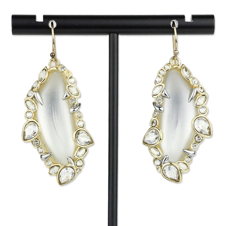 Alexis Bittar Gold Crystal Trim Lucite Leaf Drop Earrings
