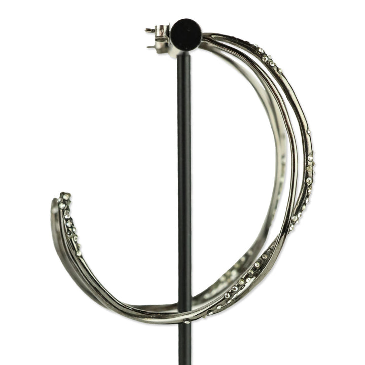 Alexis Bittar Gunmetal Crystal Encrusted Crossover Hoop Earrings