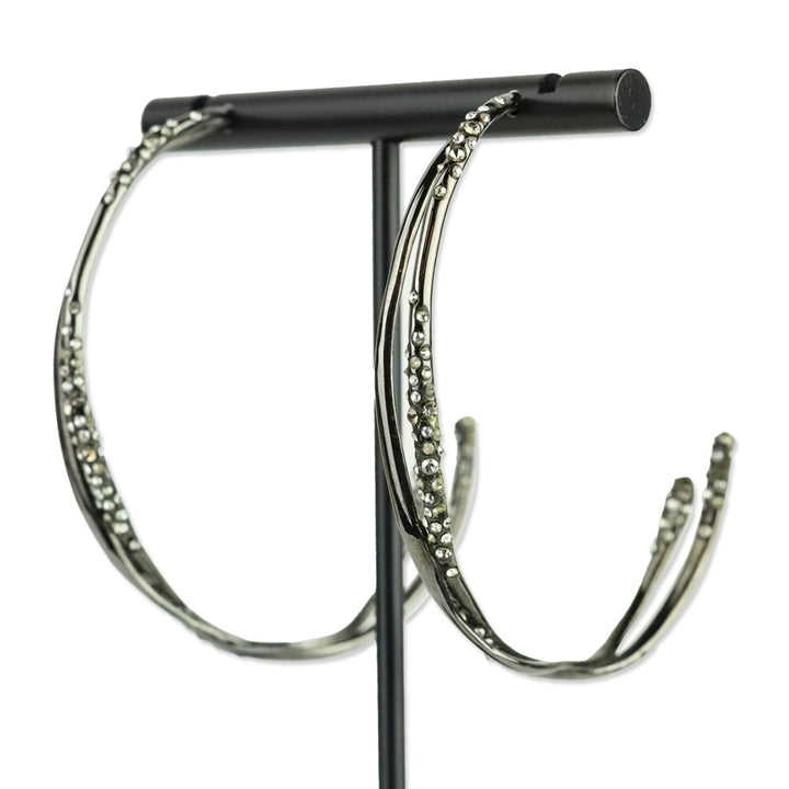 Alexis Bittar Gunmetal Crystal Encrusted Crossover Hoop Earrings