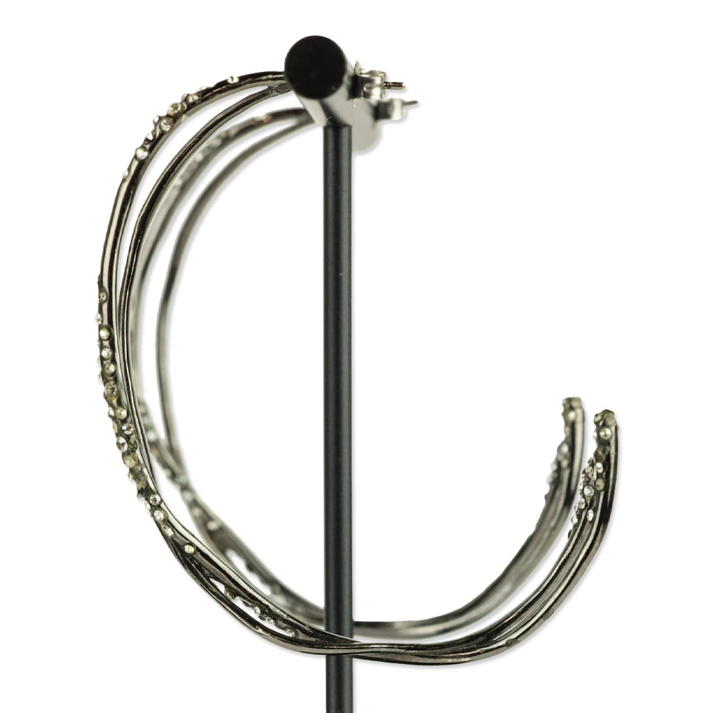 Alexis Bittar Gunmetal Crystal Encrusted Crossover Hoop Earrings