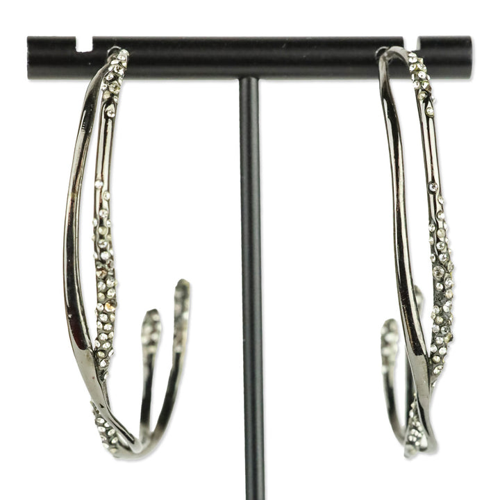 Alexis Bittar Gunmetal Crystal Encrusted Crossover Hoop Earrings