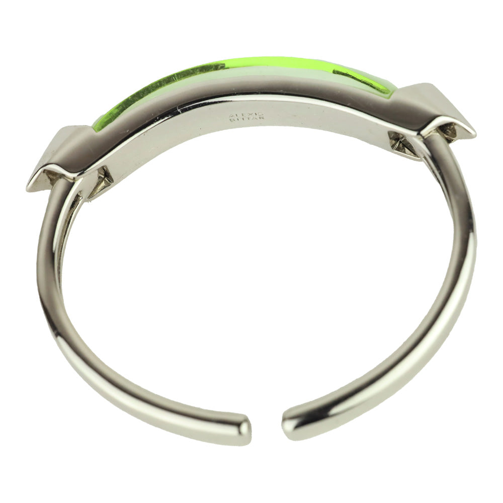 Alexis Bittar Silver Neon Yellow Lucite Hinged Cuff