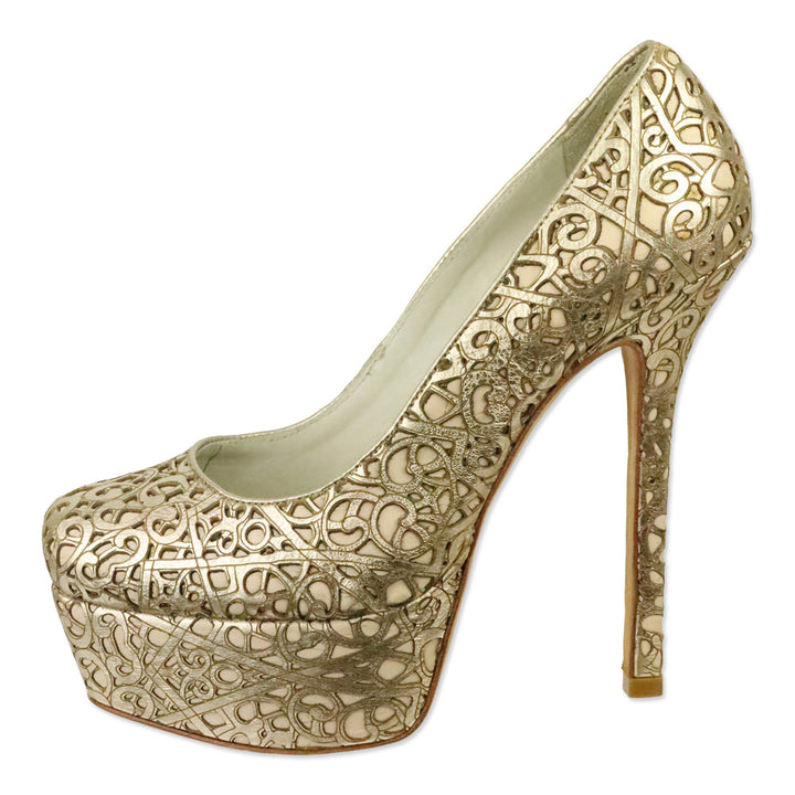 Alice + Olivia By Stacey Bendet Gold Larimore Metallic Laser Cut Platform Pumps