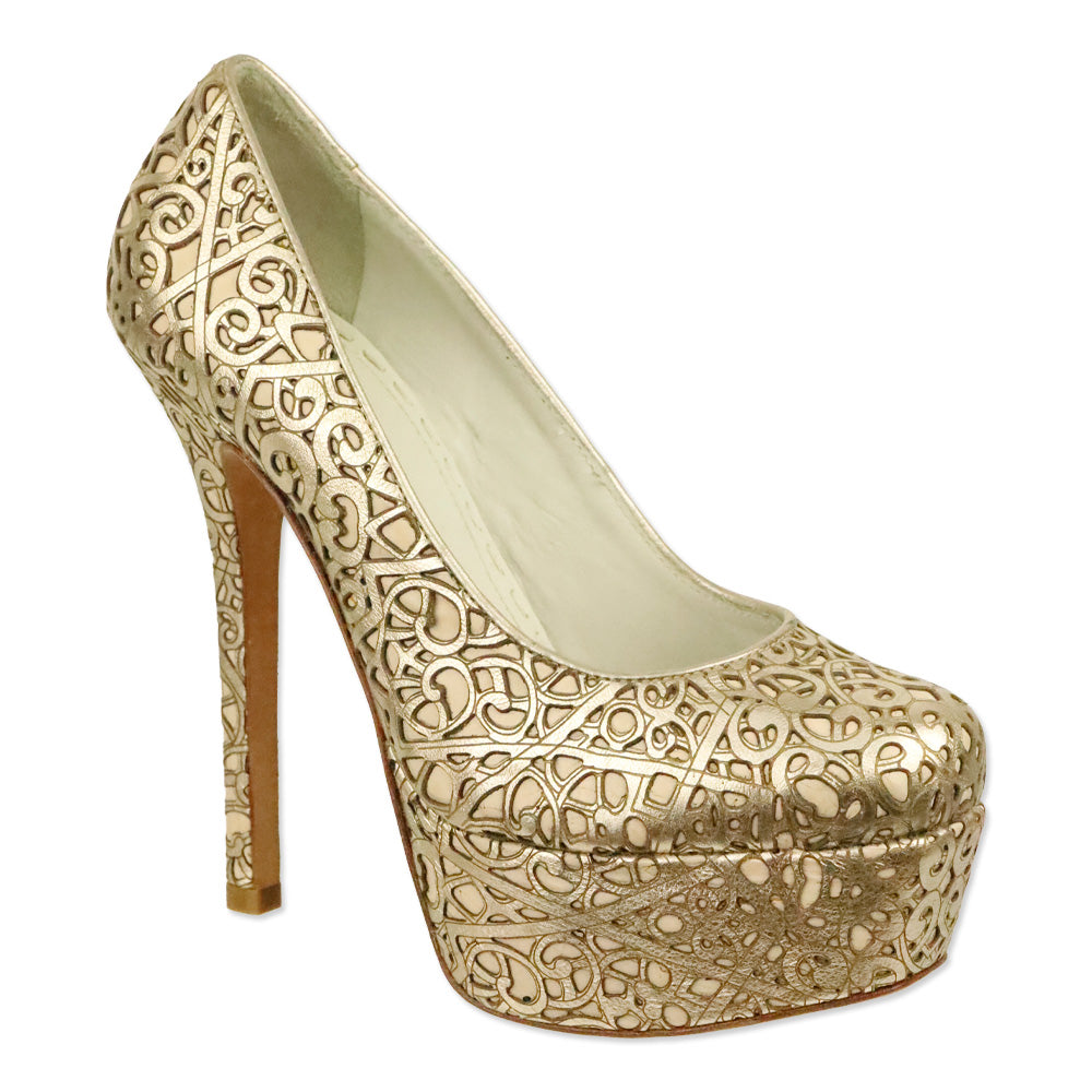 Alice + Olivia By Stacey Bendet Gold Larimore Metallic Laser Cut Platform Pumps