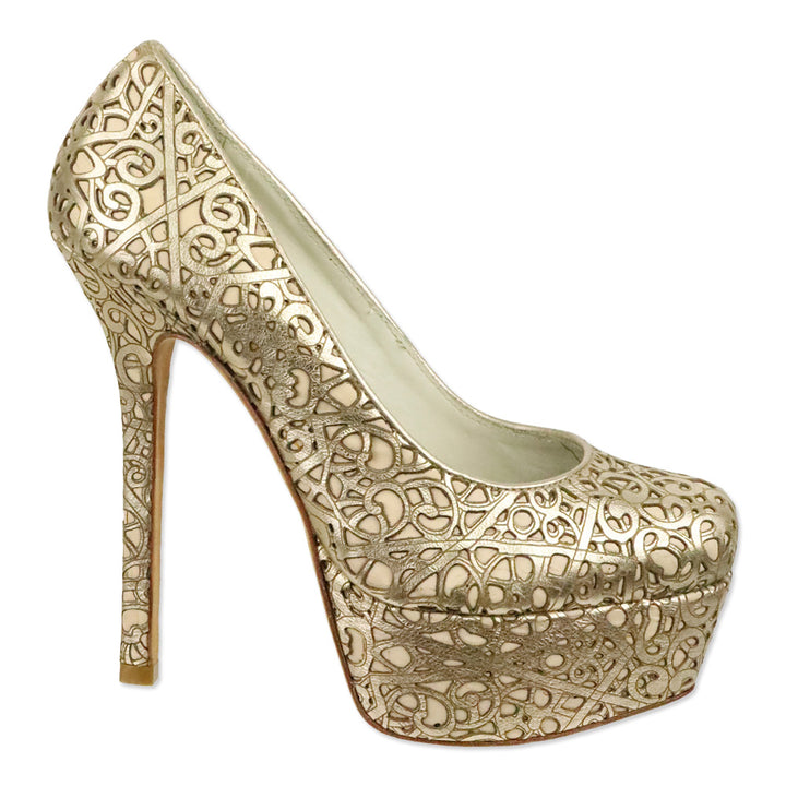 Alice + Olivia By Stacey Bendet Gold Larimore Metallic Laser Cut Platform Pumps