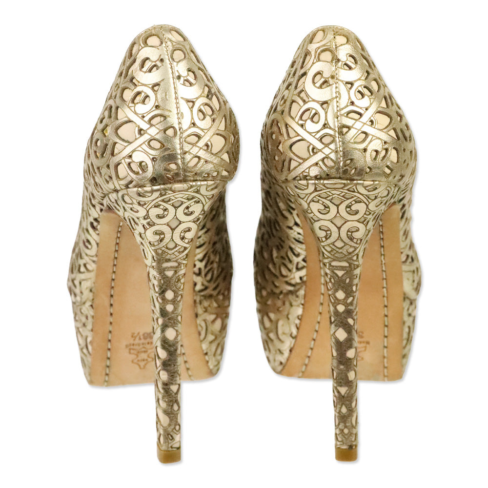 Alice + Olivia By Stacey Bendet Gold Larimore Metallic Laser Cut Platform Pumps