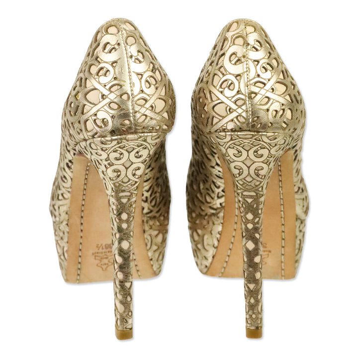 Alice + Olivia By Stacey Bendet Gold Larimore Metallic Laser Cut Platform Pumps