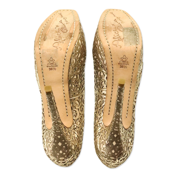 Alice + Olivia By Stacey Bendet Gold Larimore Metallic Laser Cut Platform Pumps