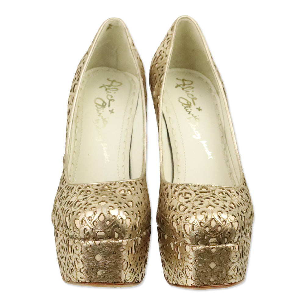 Alice + Olivia By Stacey Bendet Gold Larimore Metallic Laser Cut Platform Pumps