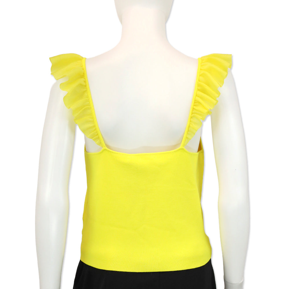 Alice + Olivia By Stacey Bendet Marg Citrus Yellow Ribbed Knit Cropped Ruffle Tank Top