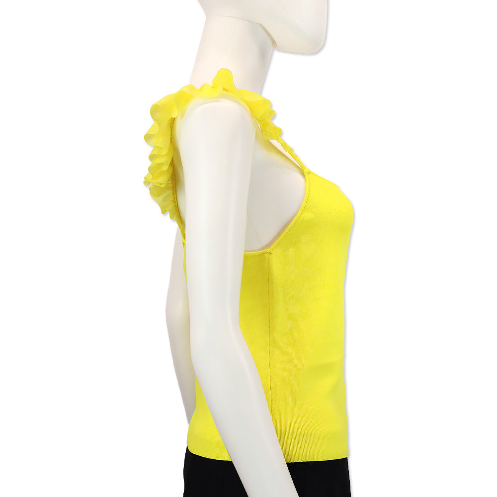 Alice + Olivia By Stacey Bendet Marg Citrus Yellow Ribbed Knit Cropped Ruffle Tank Top