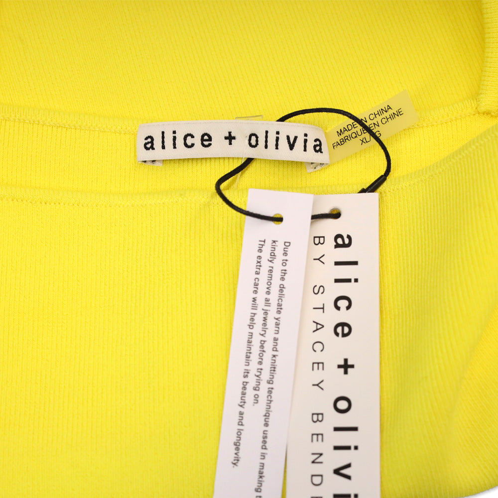 Alice + Olivia By Stacey Bendet Marg Citrus Yellow Ribbed Knit Cropped Ruffle Tank Top