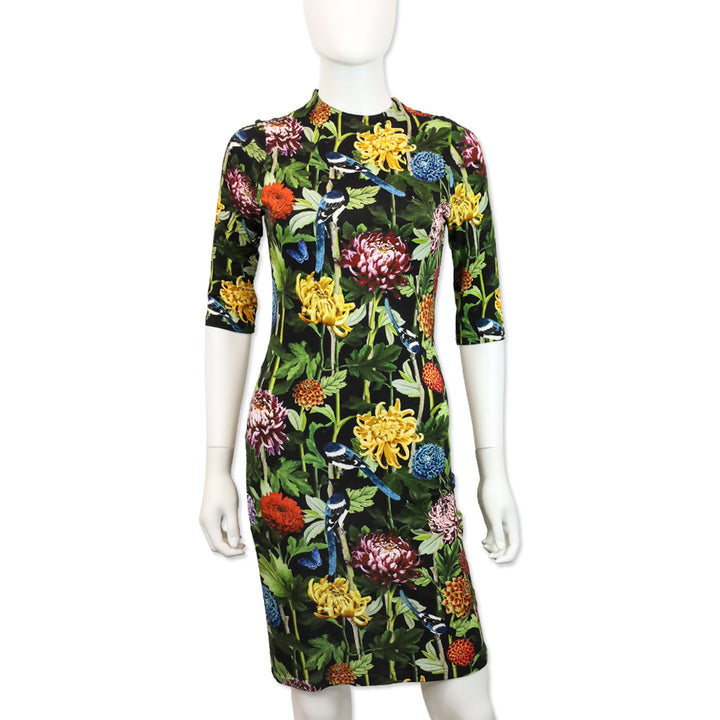 Alice & Olivia Floral High Neck 3/4 Sleeve Midi Dress