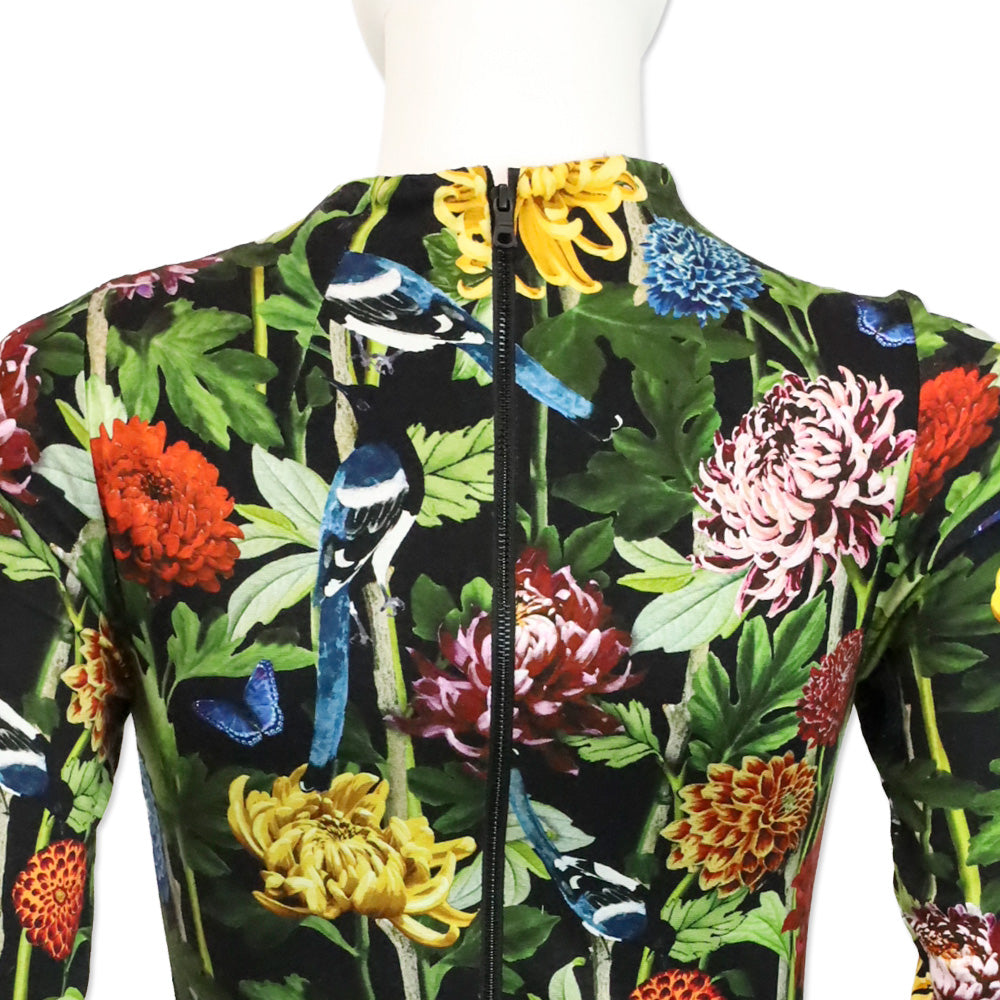 Alice & Olivia Floral High Neck 3/4 Sleeve Midi Dress