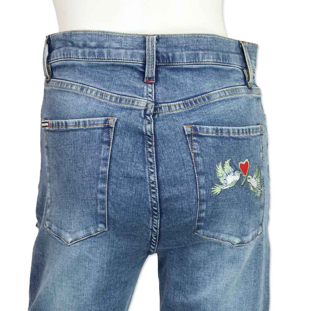 Alice + Olivia Indigo Nights/Multi Paisley Embroidered & Studded Bell Bottom Jeans