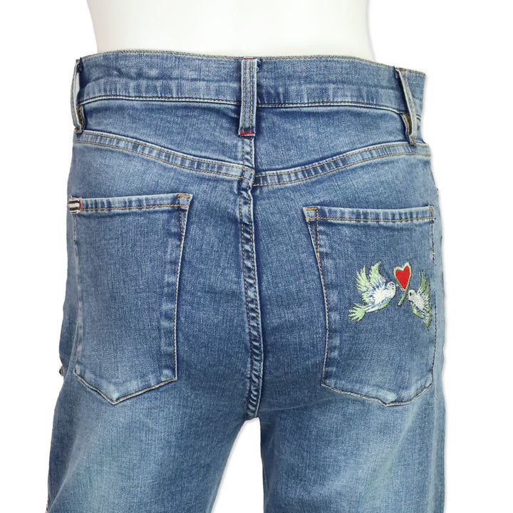 Alice + Olivia Indigo Nights/Multi Paisley Embroidered & Studded Bell Bottom Jeans