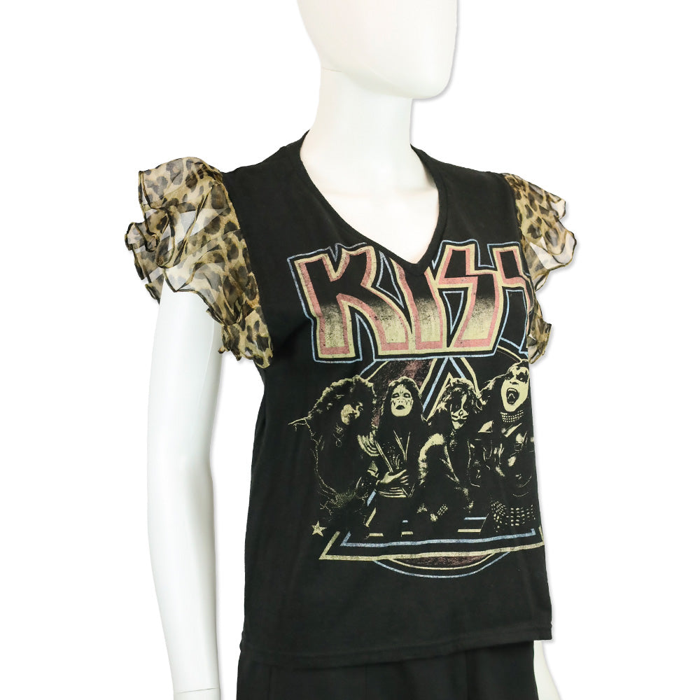 Alice + Olivia Jeans Miller Boyfriend KISS Tank With Leopard Ruffle Sleeves