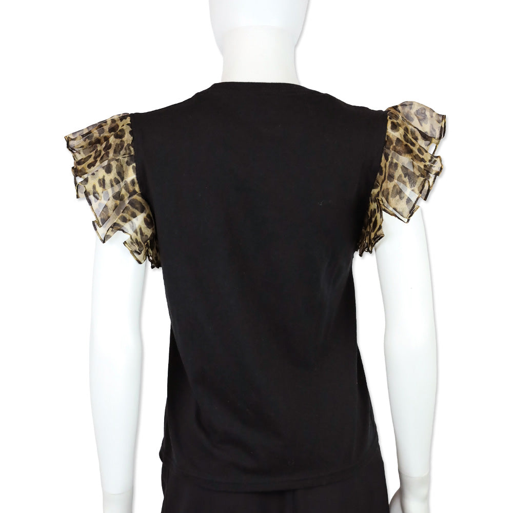 Alice + Olivia Jeans Miller Boyfriend KISS Tank With Leopard Ruffle Sleeves