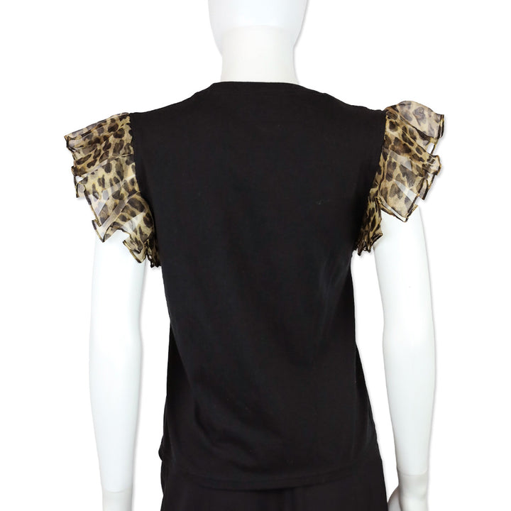 Alice + Olivia Jeans Miller Boyfriend KISS Tank With Leopard Ruffle Sleeves