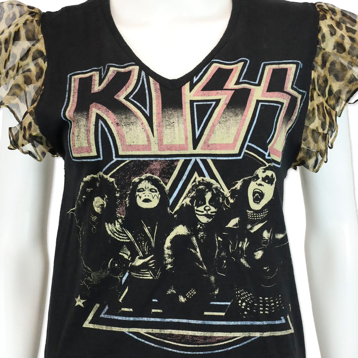 Alice + Olivia Jeans Miller Boyfriend KISS Tank With Leopard Ruffle Sleeves