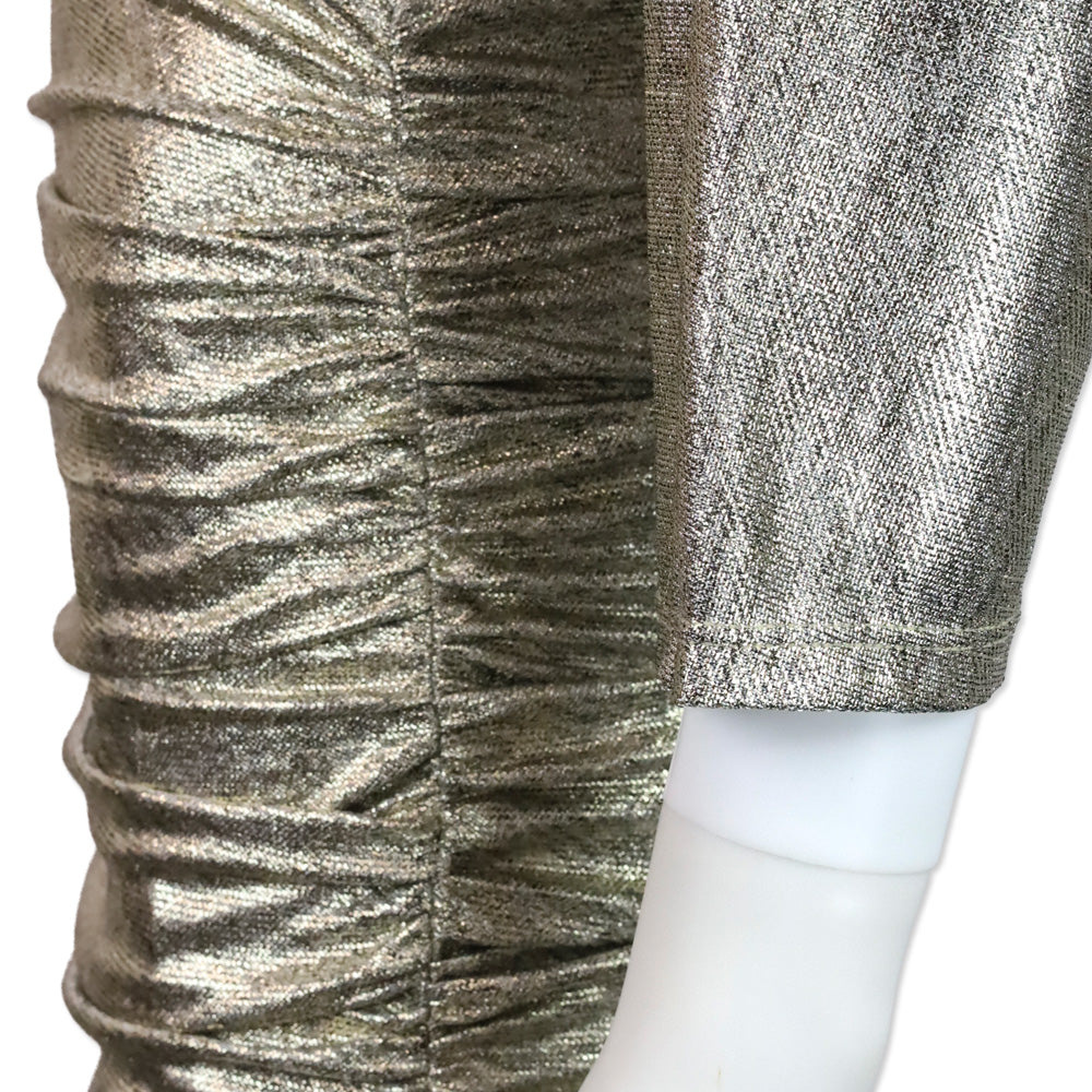 Alice + Olivia Metallic Gold Wrap Ruched Midi Dress