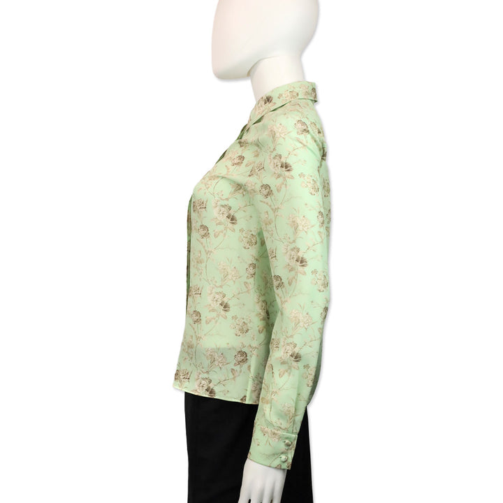 Alice & Olivia Willa Peak Floral Green Tea Silk Button-Front Top