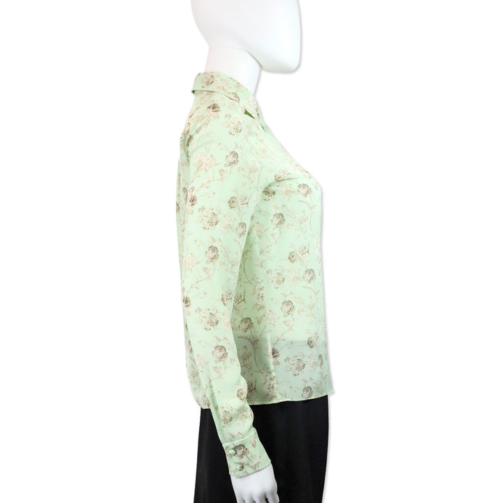 Alice & Olivia Willa Peak Floral Green Tea Silk Button-Front Top