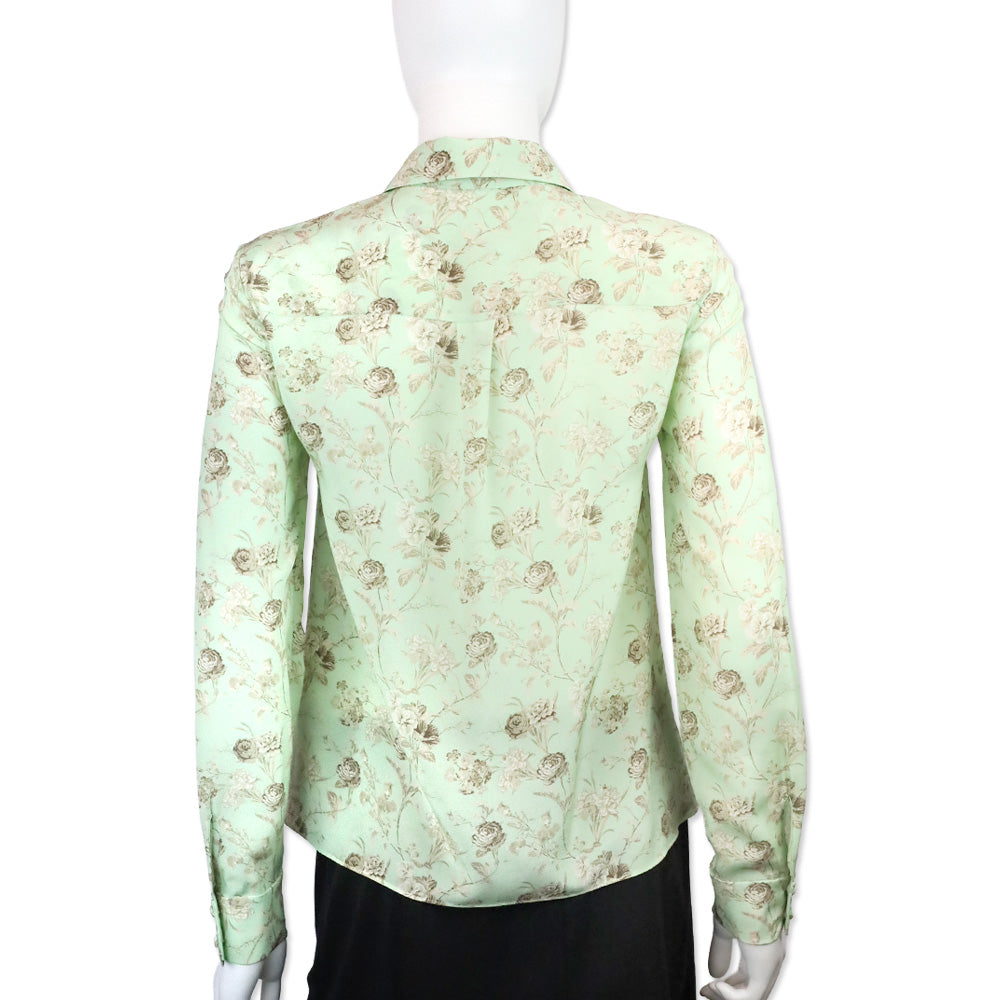 Alice & Olivia Willa Peak Floral Green Tea Silk Button-Front Top
