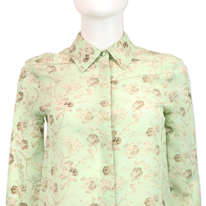 Alice & Olivia Willa Peak Floral Green Tea Silk Button-Front Top