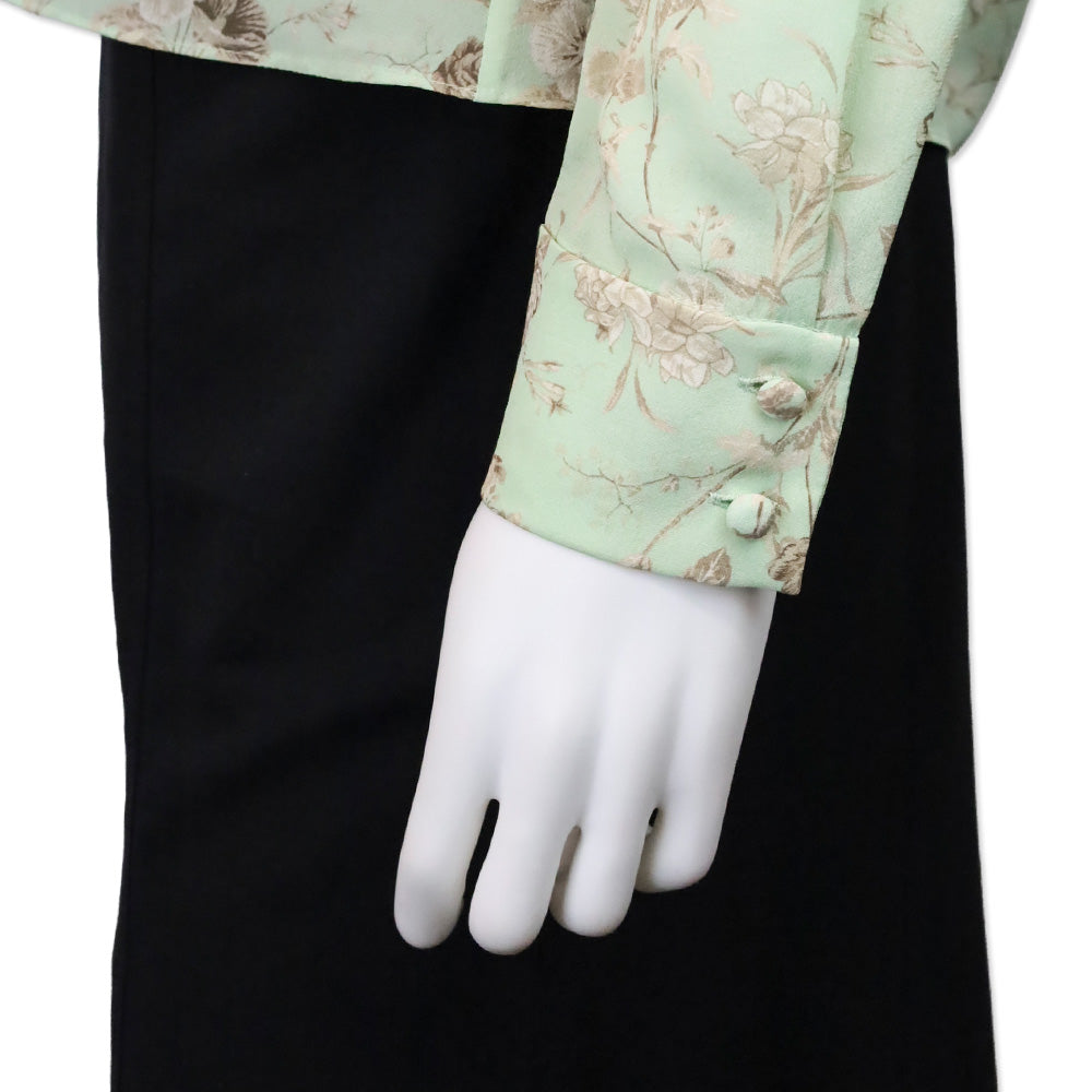 Alice & Olivia Willa Peak Floral Green Tea Silk Button-Front Top