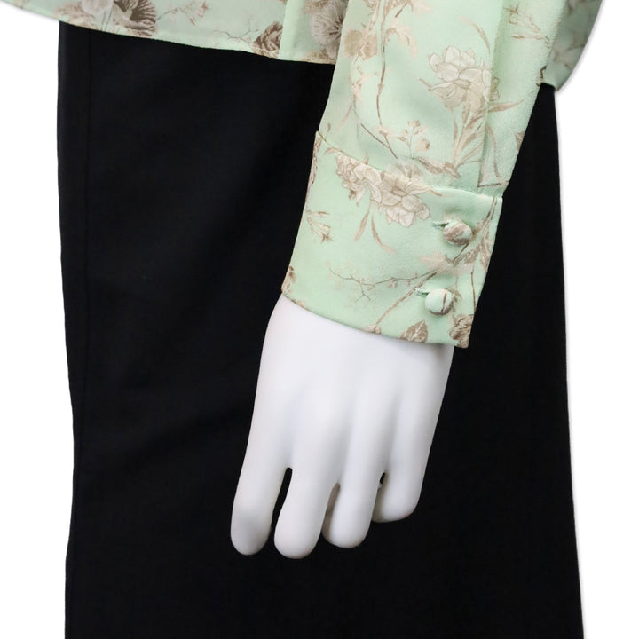 Alice & Olivia Willa Peak Floral Green Tea Silk Button-Front Top