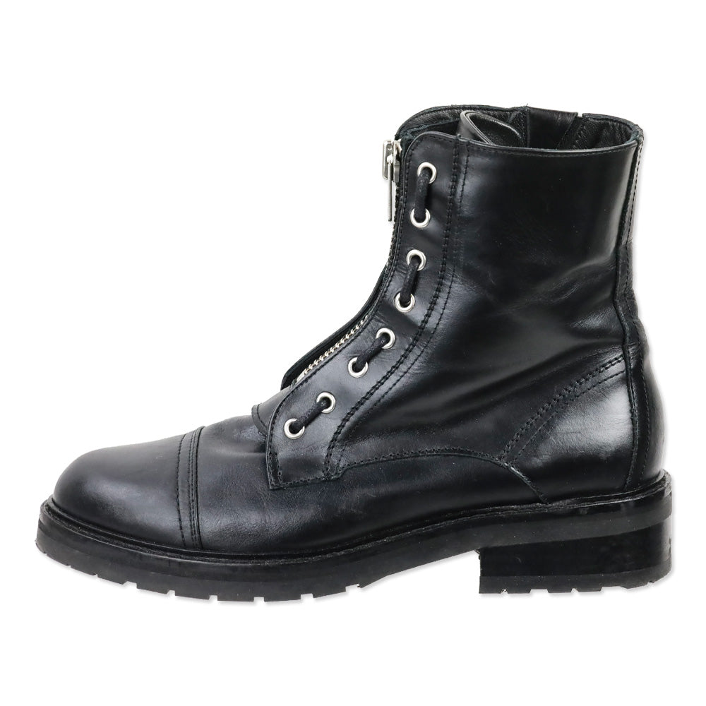 AllSaints Ariel Black Leather Front Zip Combat Boots