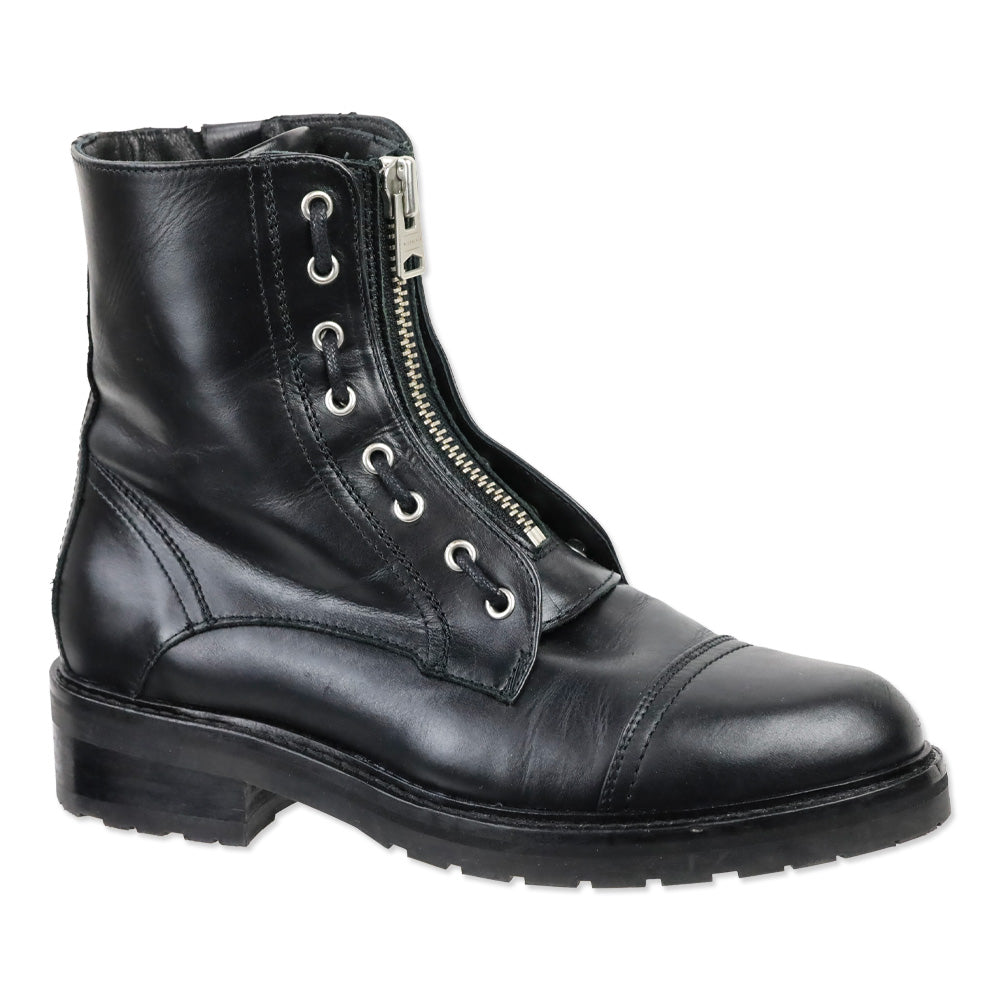 AllSaints Ariel Black Leather Front Zip Combat Boots