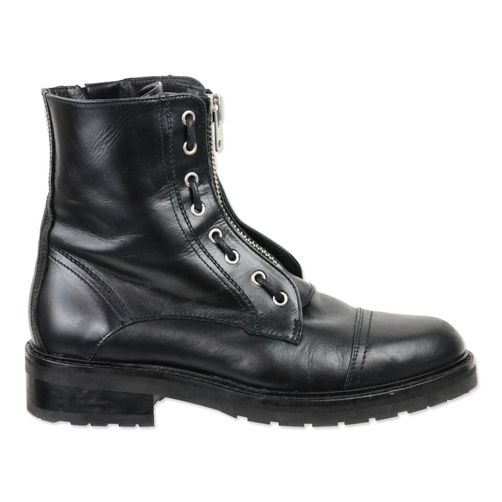 AllSaints Ariel Black Leather Front Zip Combat Boots