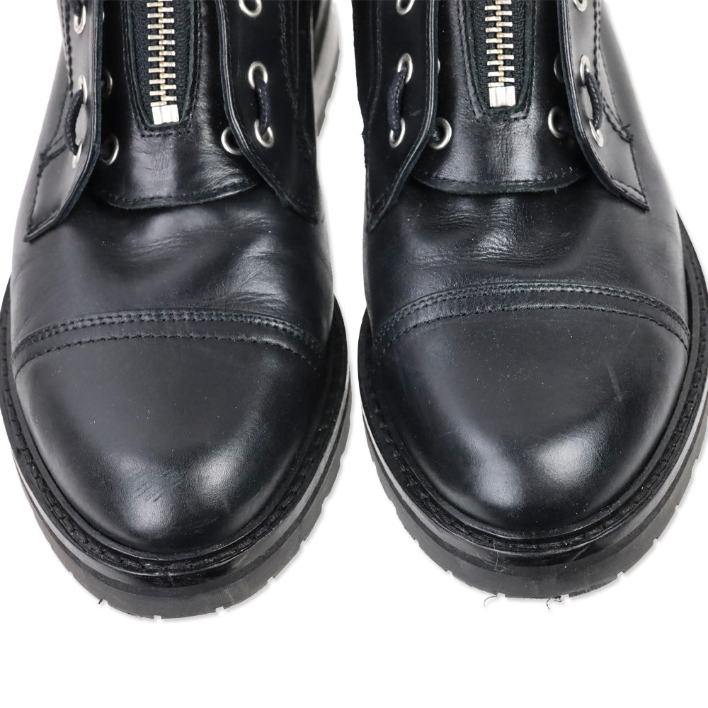 AllSaints Ariel Black Leather Front Zip Combat Boots