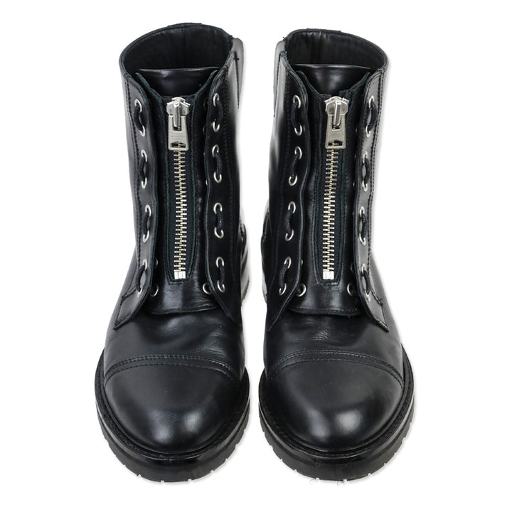 AllSaints Ariel Black Leather Front Zip Combat Boots