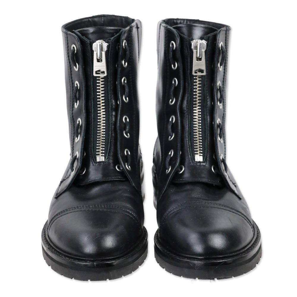 AllSaints Ariel Black Leather Front Zip Combat Boots