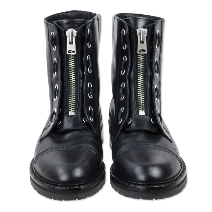 AllSaints Ariel Black Leather Front Zip Combat Boots
